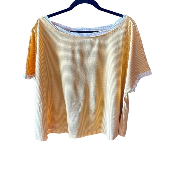 Easel size large buttercup and white pinstripe boxy t-shirt. EUC. Relaxed fit - Picture 4 of 6